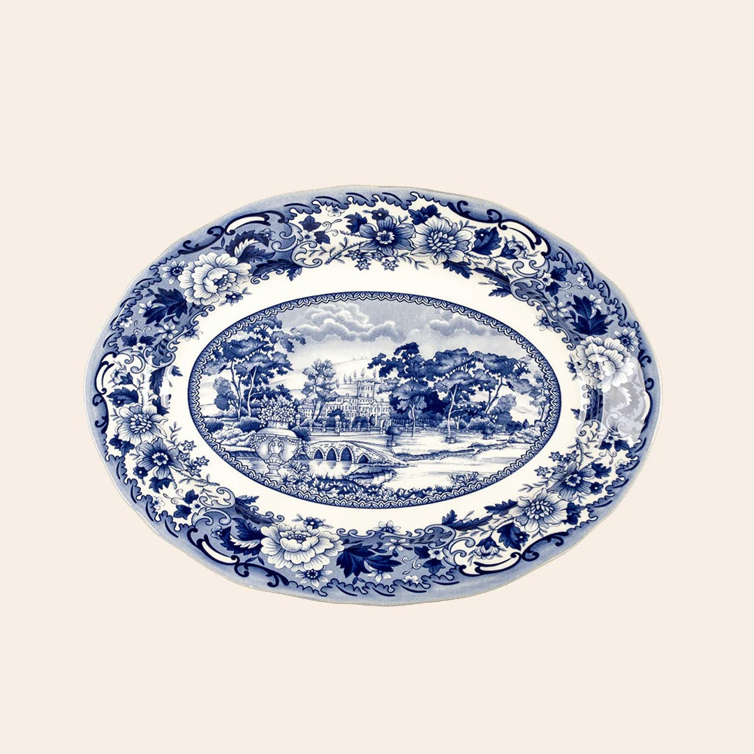 Oval Plate Blue Printed