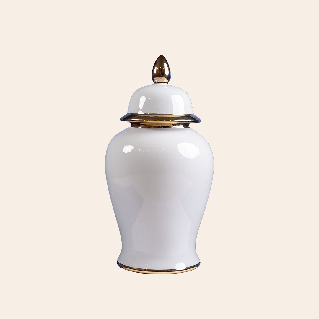 GINGER JAR WHITE WITH GOLD