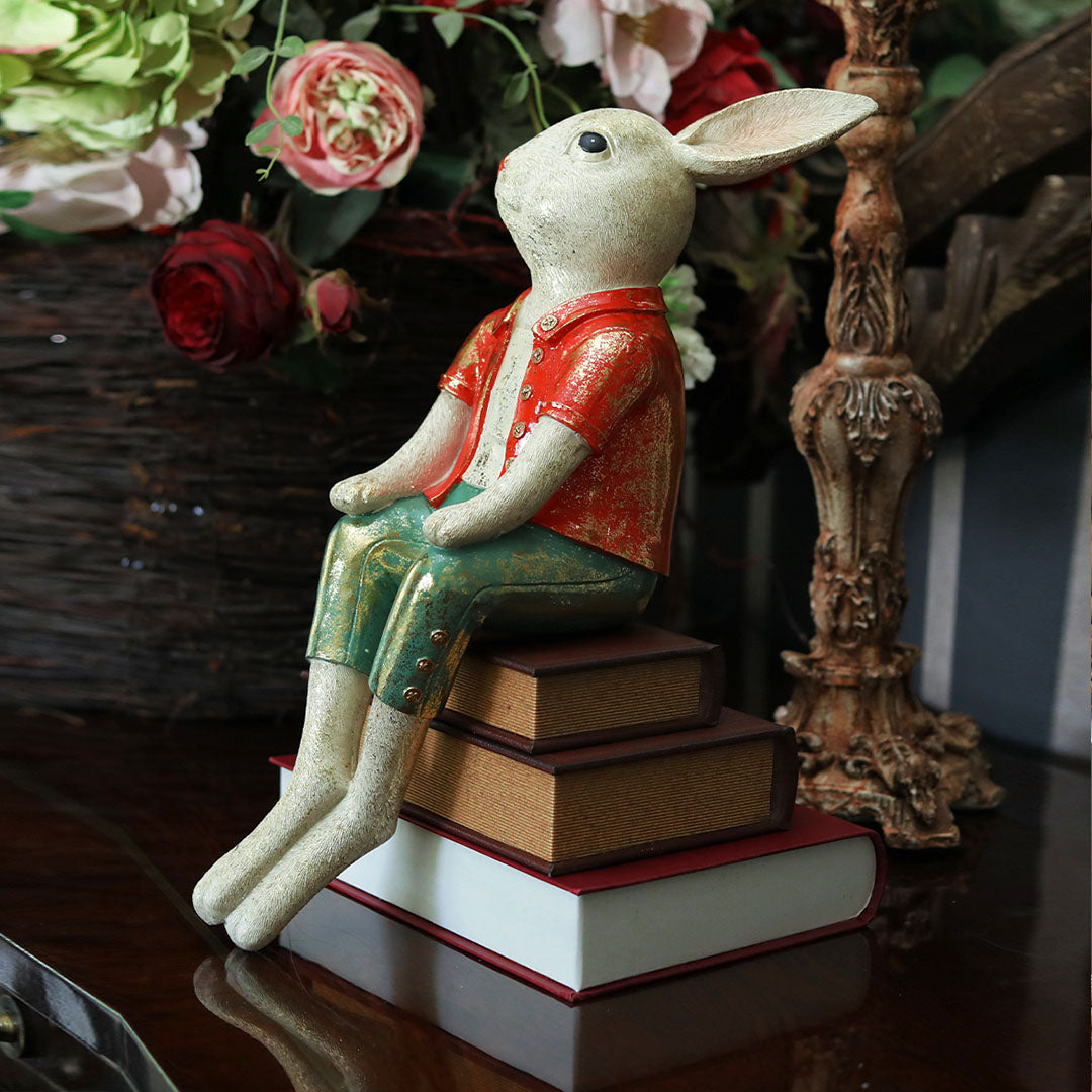 Decorative Polyresin Spectator Rabbit Burnished Orange & Green 2