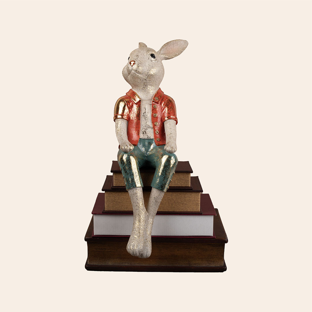 Decorative Polyresin Spectator Rabbit Burnished Orange & Green
