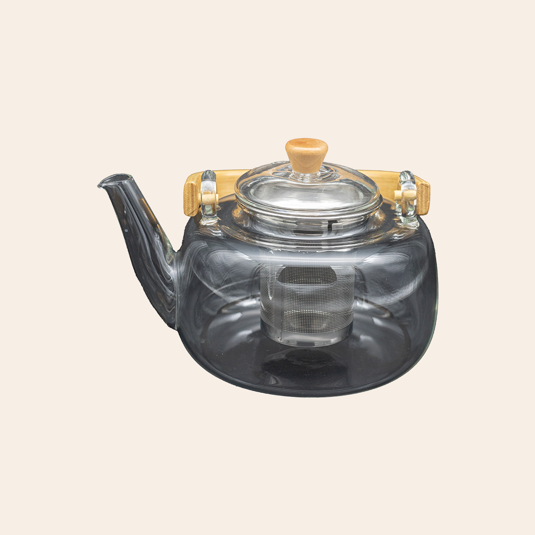 Borosilicate glass tea pot with wooden knob and handle
