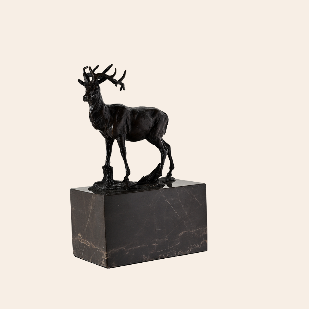 BRONZE STANDING DEER ON GRANITE
