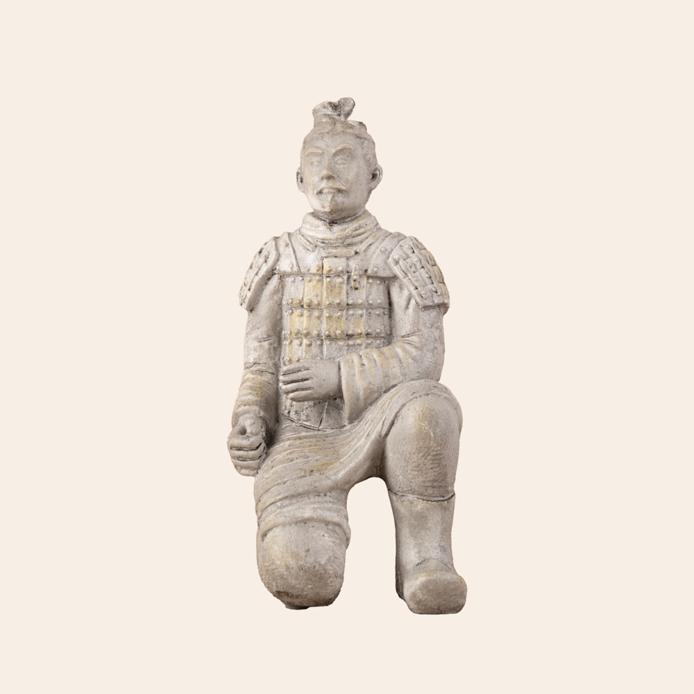 Antique White Resin Kneeling Terra-Cotta Warrior