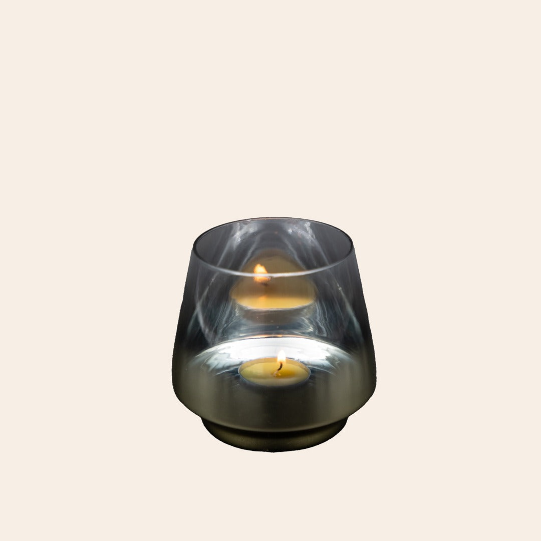 Burnished Gold With Silver Glass Tea Light Holder 1