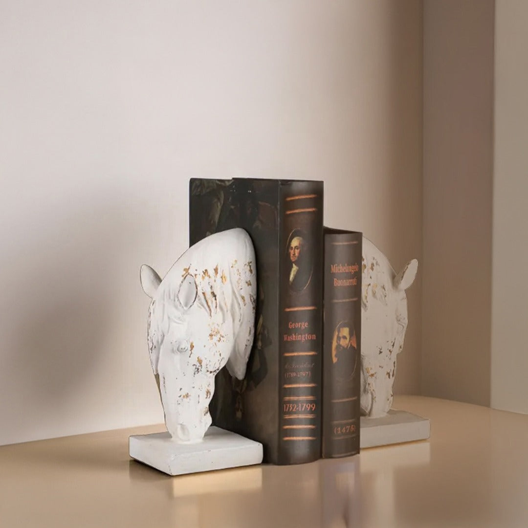 Decorative Horse Head Books End (Pair)- Distressed White
