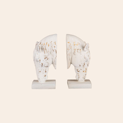 Decorative Horse Head Books End (Pair)- Distressed White