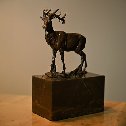 Bronze Standing Deer Sculpture on Granite