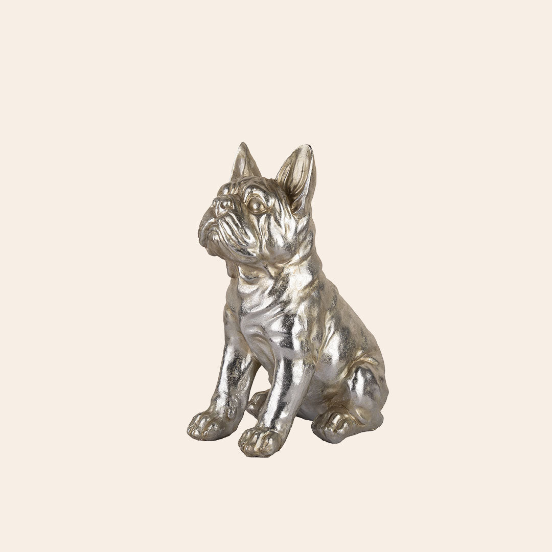 Decorative Polyresin Antique French Bull Dog Antique Silver