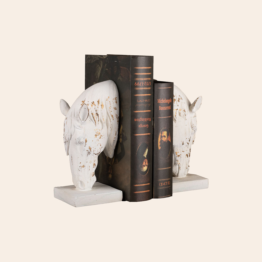 Decorative Horse Head Books End (Pair)- Distressed White