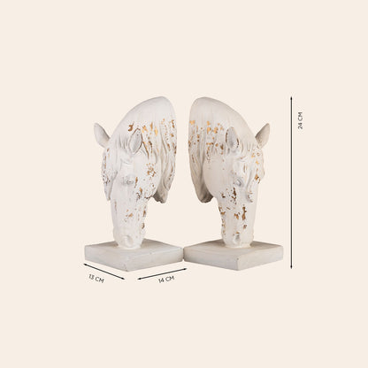 Decorative Horse Head Books End (Pair)- Distressed White