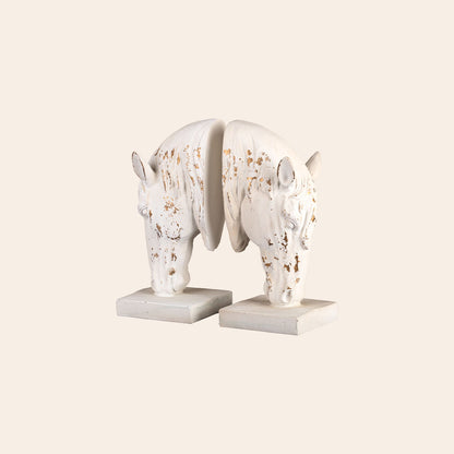 Decorative Horse Head Books End (Pair)- Distressed White