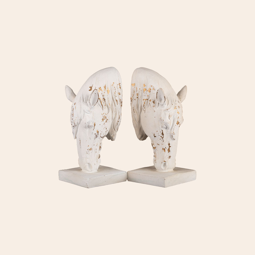 Decorative Horse Head Books End (Pair)- Distressed White