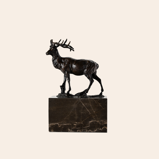 BRONZE STANDING DEER ON GRANITE