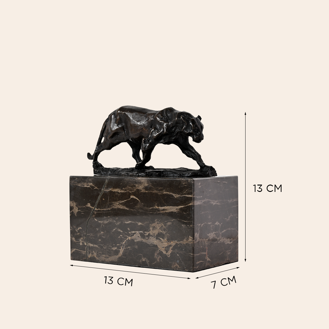 Bronze Walking Lion Sculpture on Granite