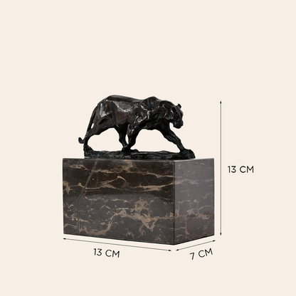 Bronze Walking Lion Sculpture on Granite