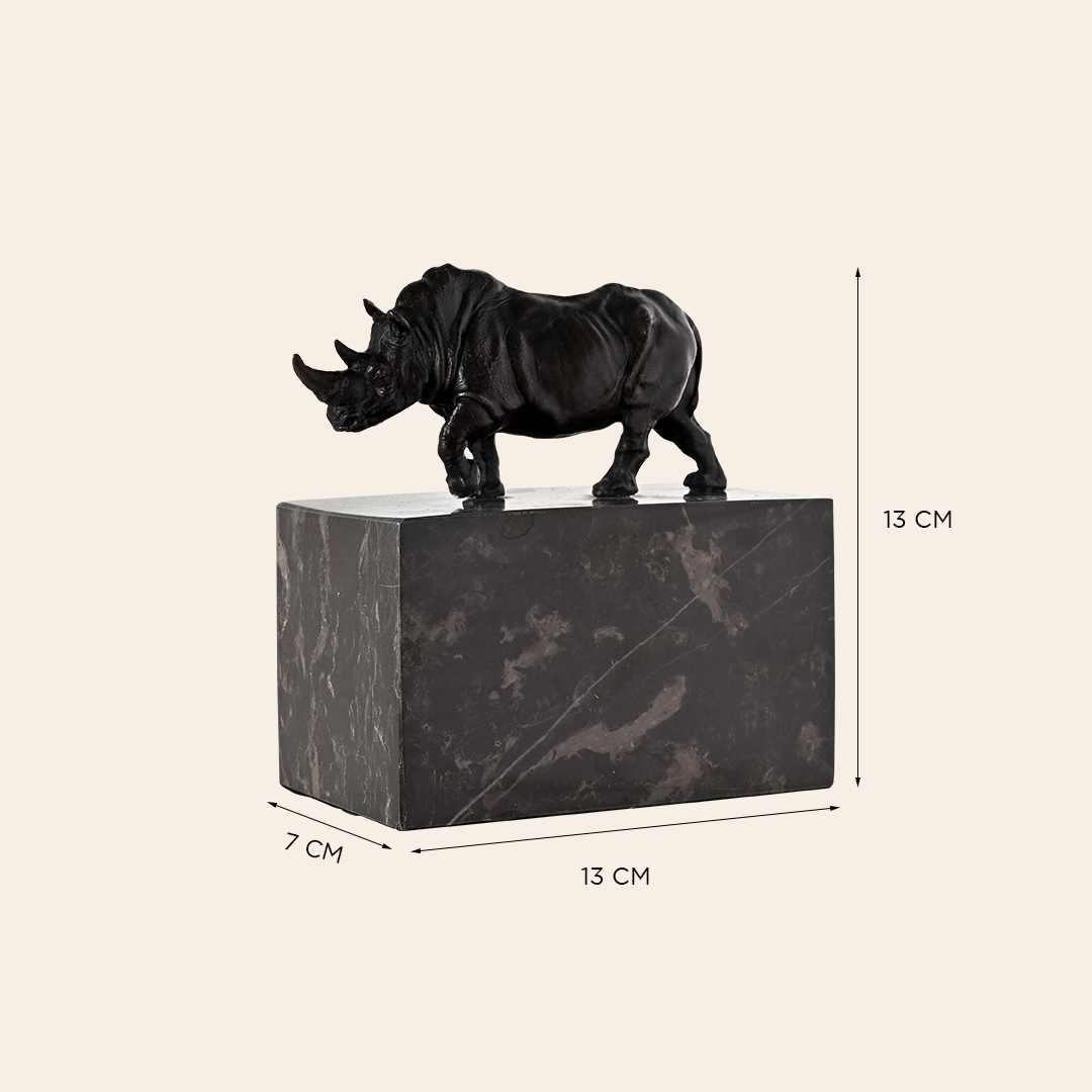 Bronze Rhino Sculpture on Granite