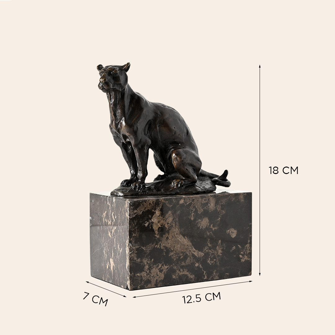 Bronze Sitting Lion Sculpture on Granite