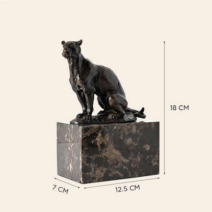 Bronze Sitting Lion Sculpture on Granite