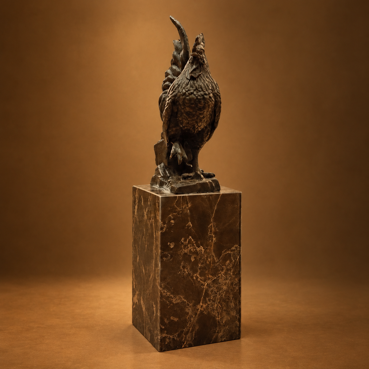 Bronze Standing Rooster on Marble