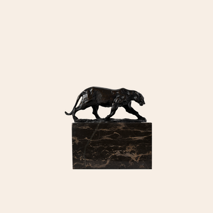 Bronze Walking Lion Sculpture on Granite