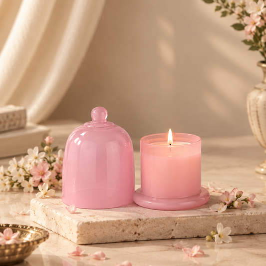 Pink Glass Cloche Scented Candle