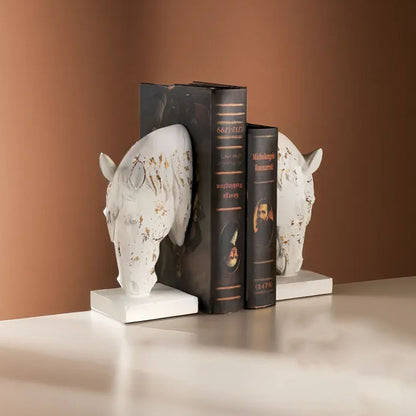 Decorative Horse Head Books End (Pair)- Distressed White